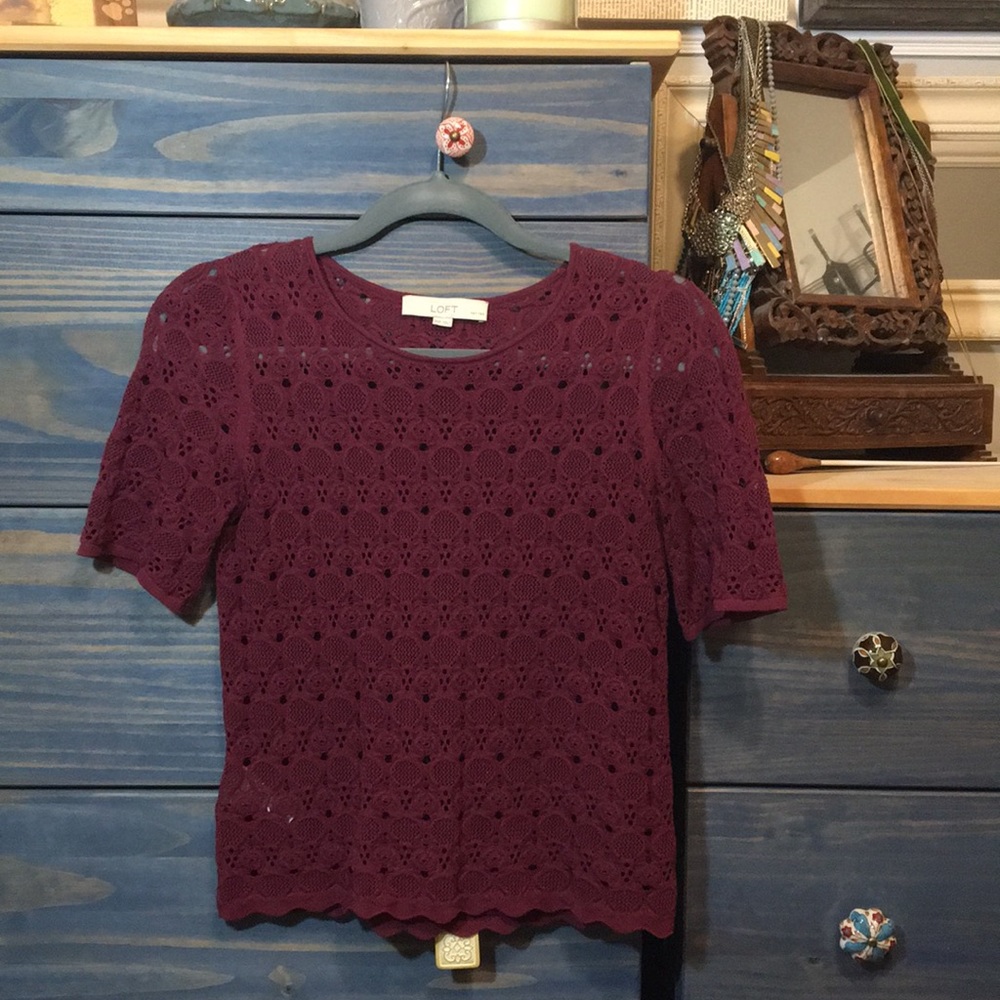LOFT burgundy, sheer knit top